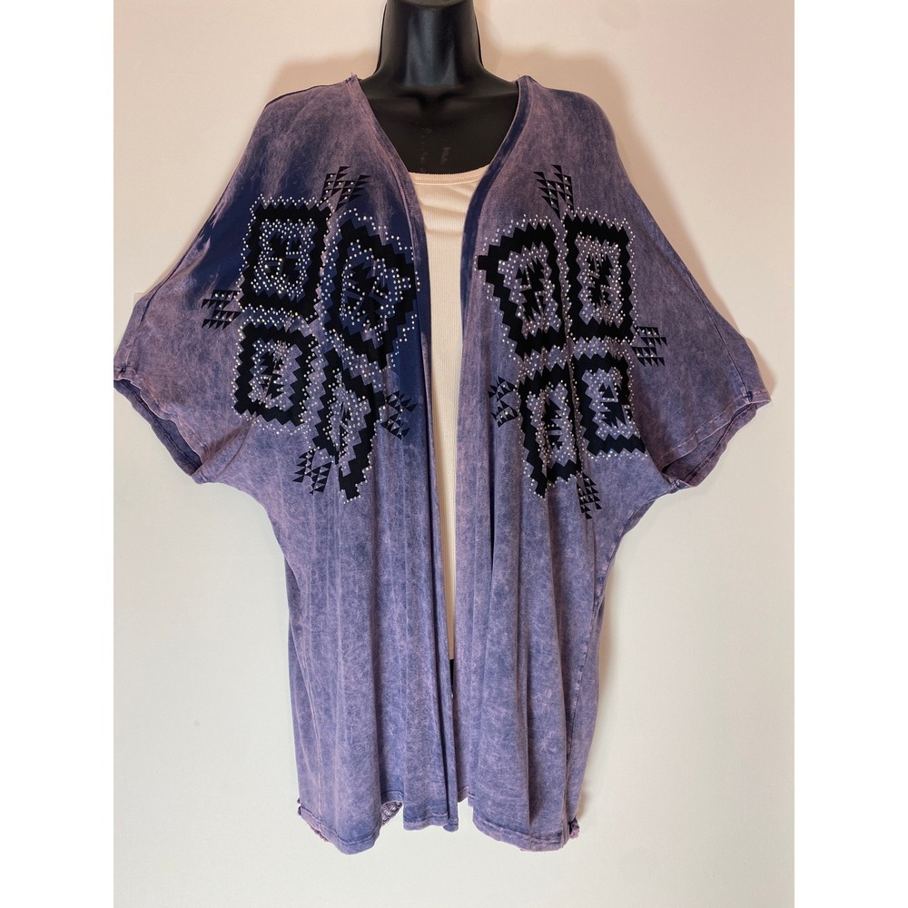 Vocal Purple Mineral Wash Tie Dye Crochet Lace Inset Tunic Top Womens Large USA
